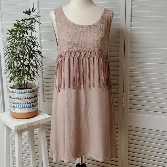 JODIFL Tan Pullover Tassel Sundress Size S - Picture 1 of 6